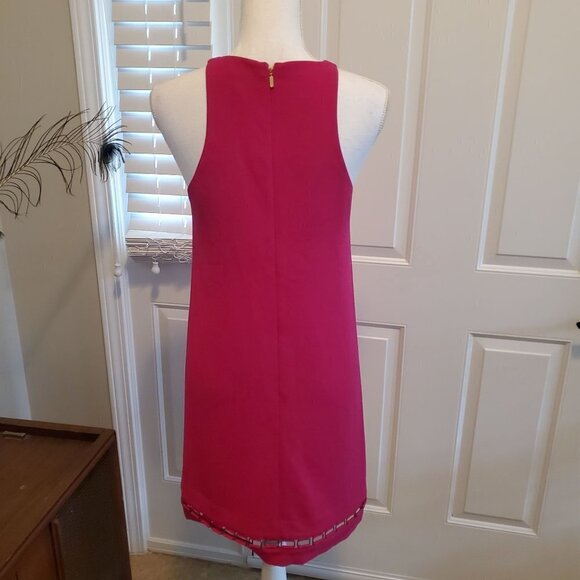 Trina Turk Halter Shift Dress Womens Size 2 Magenta Pink Back Zip Metal Detail - Picture 2 of 15